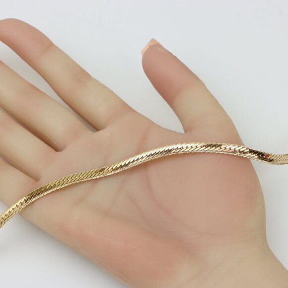Elegant Rose Gold Flat Herringbone Chain Necklace, XPNL0259 - Picture 6 of 12